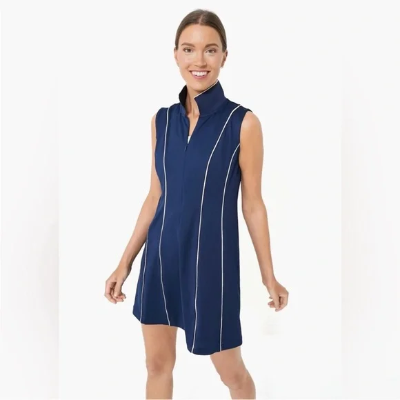 Tuckernuck Sport Roxana Half Zip Golf Dress in navy with white piping - Picture 2 of 11
